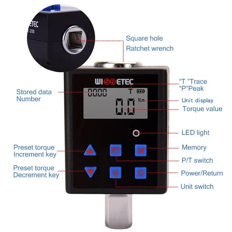 Digital Torque Meter 0.3-340 N.m Adjustable Torque Meter Adapter Professional Electronic Torque Wrench Universal Repair Tools 4