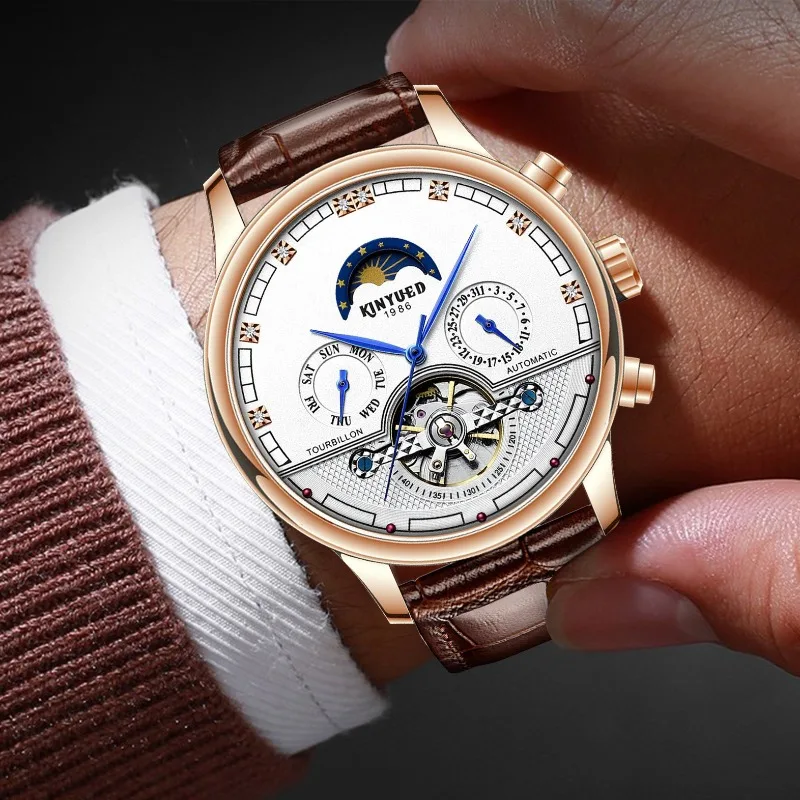 Men'S Uhr Waterproof Wrist Watches Watch For Men Luxury Original Moon Phase Automatic Mechanical Dress High Quality Tourbillon