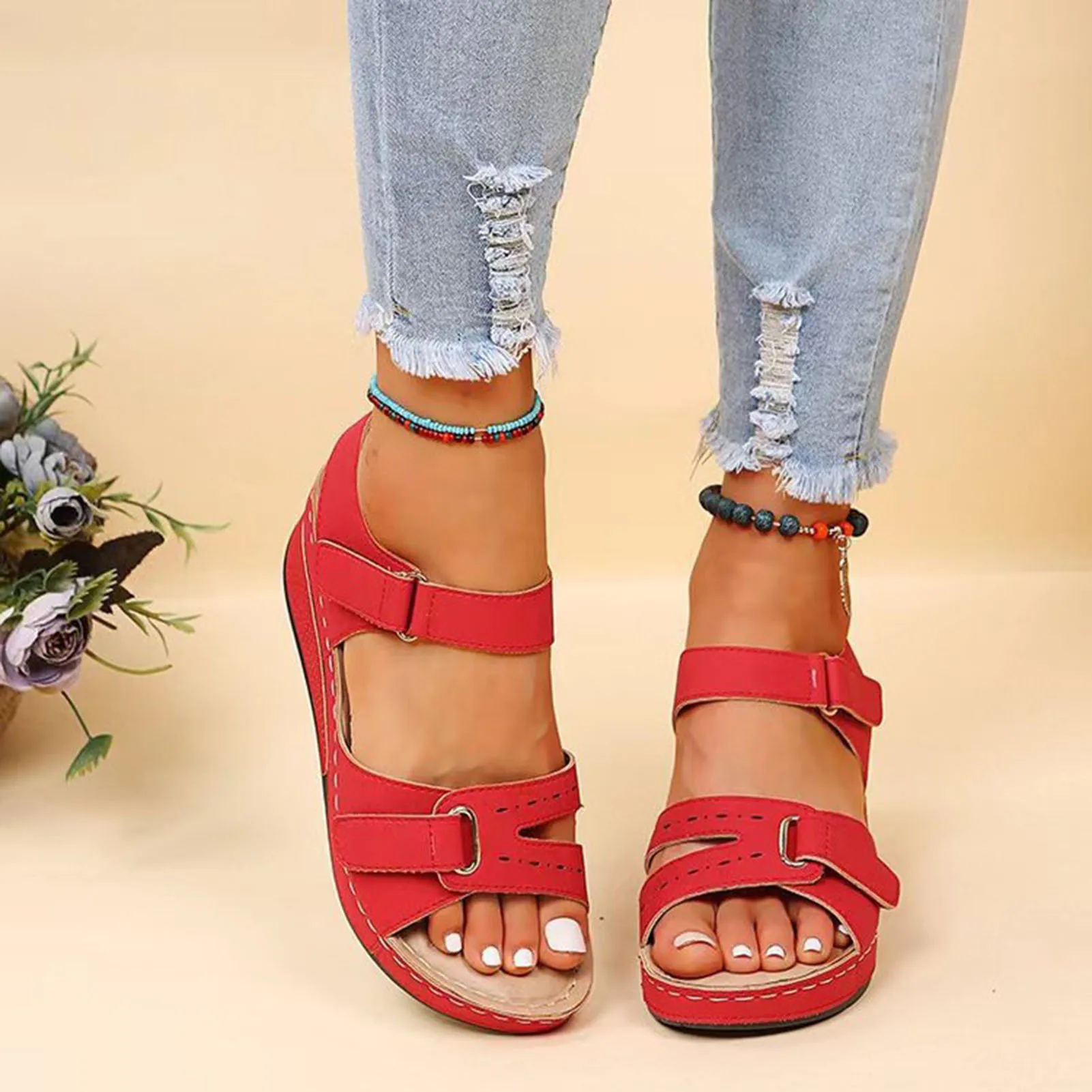 PU Women Chunky Platform Sandals Casual Soft Open-Toe Sandals without Grinding Feet for Walking Shopping Stroll 5
