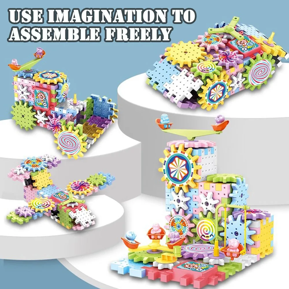 Electric DIY Spinnings Gears Building Blocks Battery Powered Brick Blocks Set For Boys Girls Kids