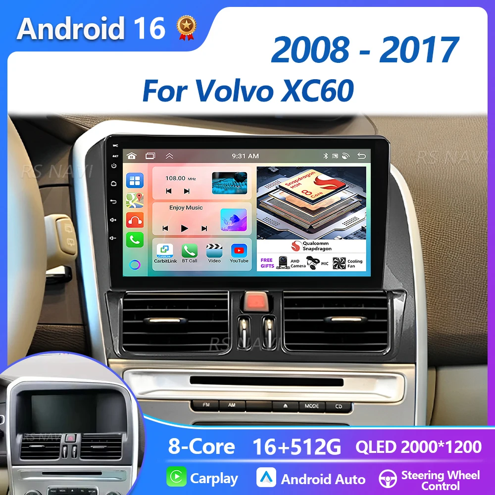 Radio Multimedia para Auto con Android 16, Plug and Play, para Volvo XC60 (2008-2017), Carplay, Reproductor de Auto, Autoradio, DSP, GPS, Estéreo, BT 1