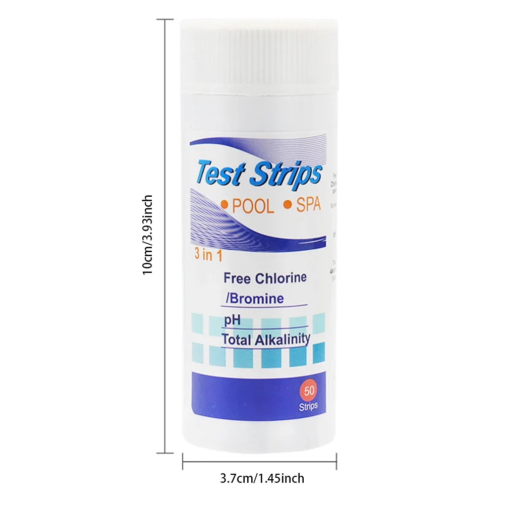 50pcs Test Strips Multipurpose 3-in-1 Residual Chlorine PH Value Alkalinity Test Strip Easy Detection for Pool Spa Aquarium