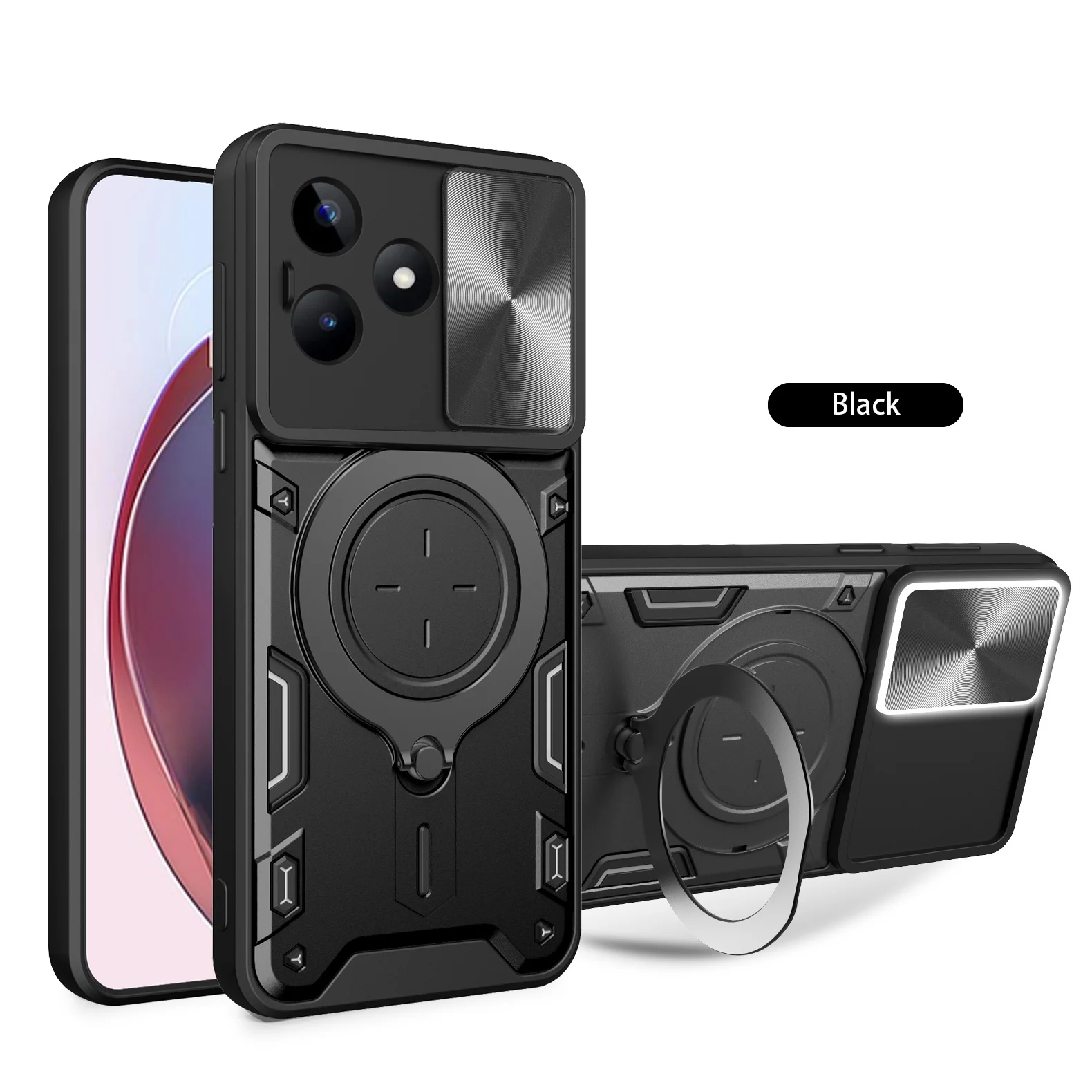 Heavy Duty Rugged Armor Phone Case with Magnetic Bracket and Slide Camera Protection Cover