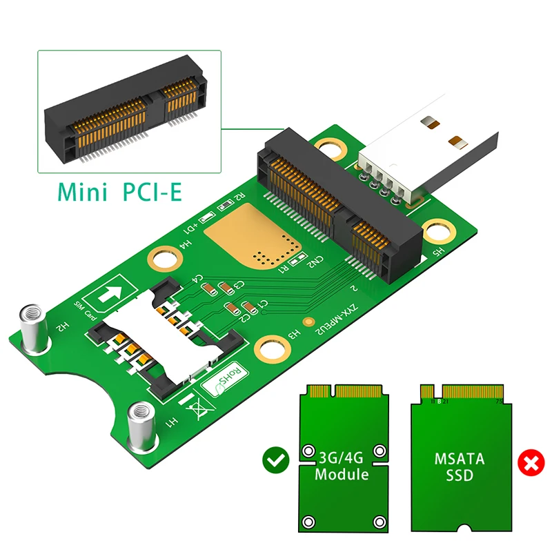 미니 PCIE 모듈 USB 3.0 네트워크 어댑터 카드 라이저, SIM 슬롯 전원 LED 지원, WWAN LTE GPS 미니 PCI 익스프레스 카드, 3G, 4G