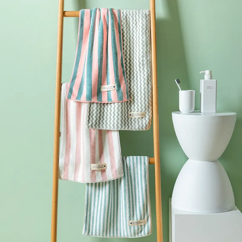 1Pc 34x75cm Colorful Striped Hand Towel Coral Fleece Home Soft Velvet Hair Cloth Bathroom Shower Clean Washcloth 4