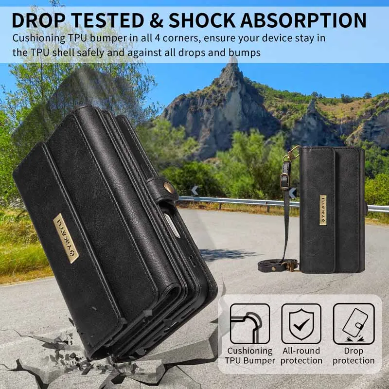 Leather Wallet Case with Multi Card Slots and Zipper Flip Cover