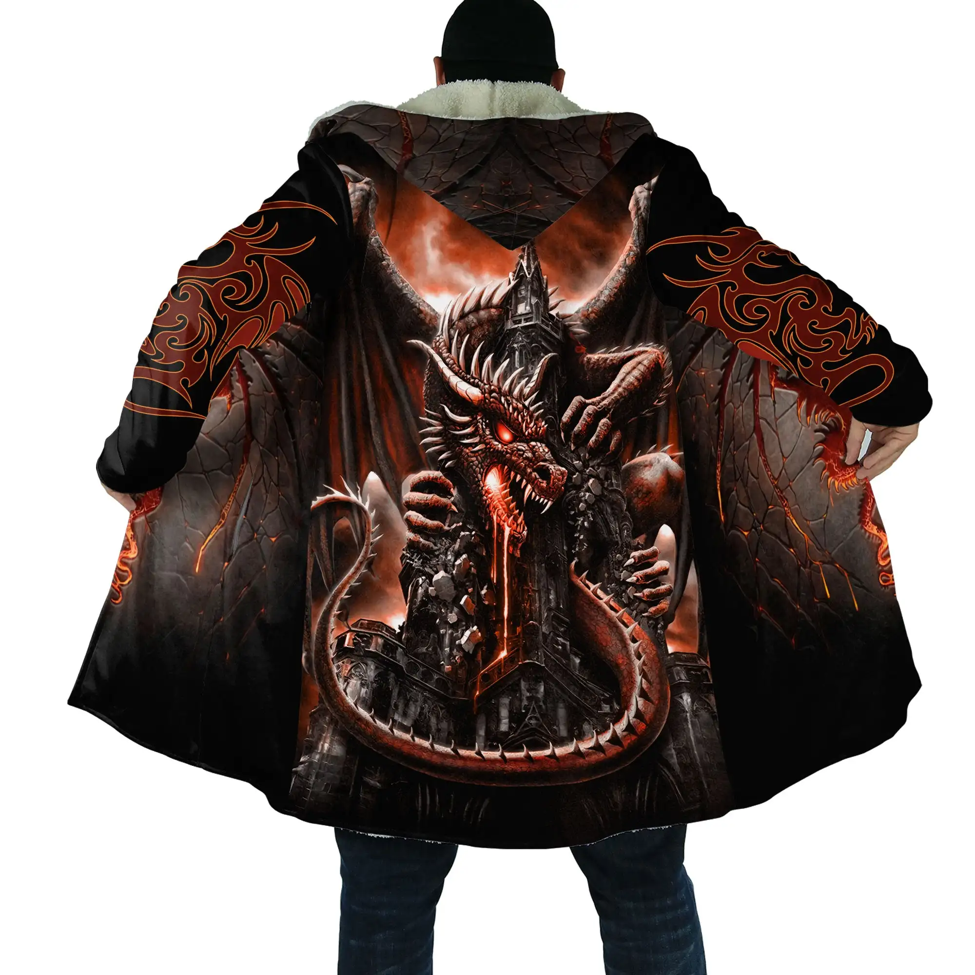 PLstar Cosmos Mens Cloak Tattoo Skull Dragon 3D All Over Printed Fleece Hooded Cloak Unisex Casual Thick Warm Cape coat PF72 4