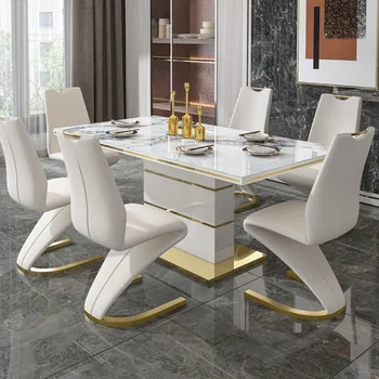 Luxury stone marble square dining table set 1