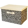 LEOPARD PRINT RECTANGLE FABRIC FOLDABLE STORAGE BOX SOLID BODY WARDROBE TRUNK ORGANIZER WITH LID HANDLES SUNDRIES STORING BASEKT 1