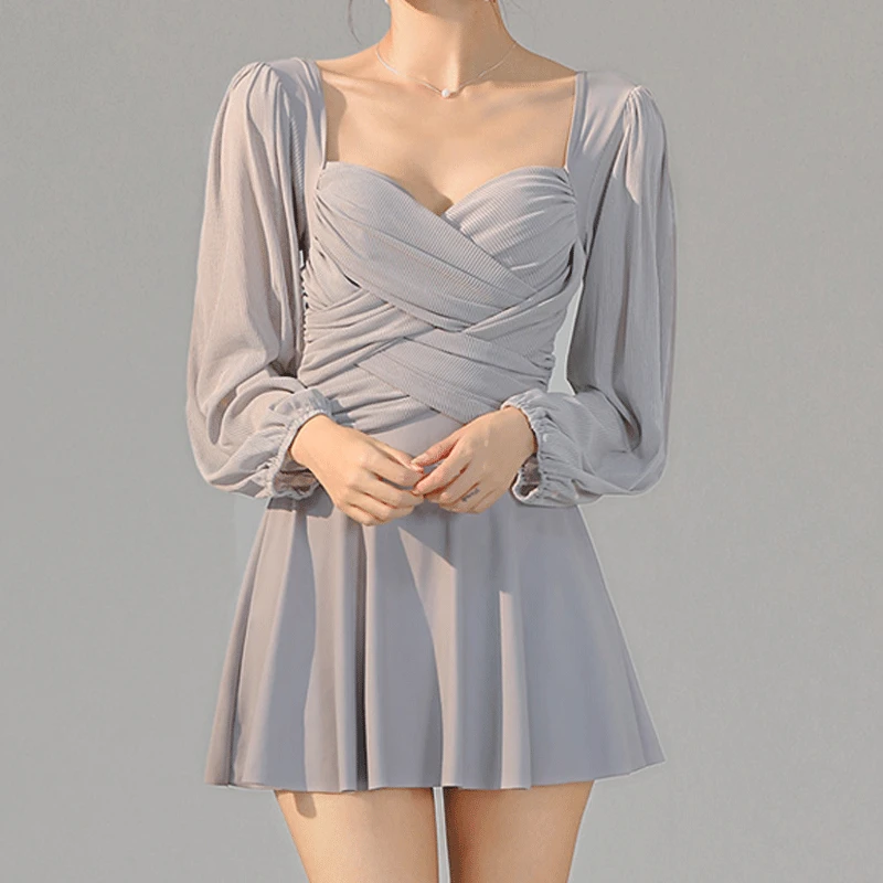 2023 Pure Desire Women's Clothing New Long Sleeve Cute Loose Vintage Sexy Backless Casual Swimwear Steel Bracket with Chest Pad