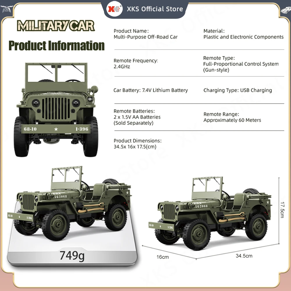 JJRC C8815 1/10 Rc Car 1941 MB Scaler Willys Jeep 2.4g 4wd RTR Crawler Climbing Military RC Truck Offroad Vehicle Adult Kids Toy 5