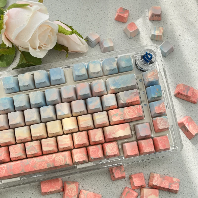 Echome Costa Rosa Keycap Letra Lateral Pbt Dye-sublimação Cap Teclado Artístico Perfil Oem Presente Teclado Mecânico - Imagem 2