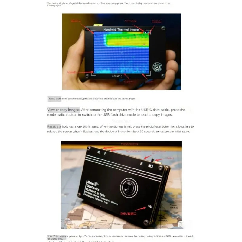 Polegada Mlx90640 Recarregável Faça Você Mesmo Infravermelho Detector de Temperatura de Imagem Térmica Salvar Imagens Equipamento de Reparo Eletrônico 3.2 - Imagem 3