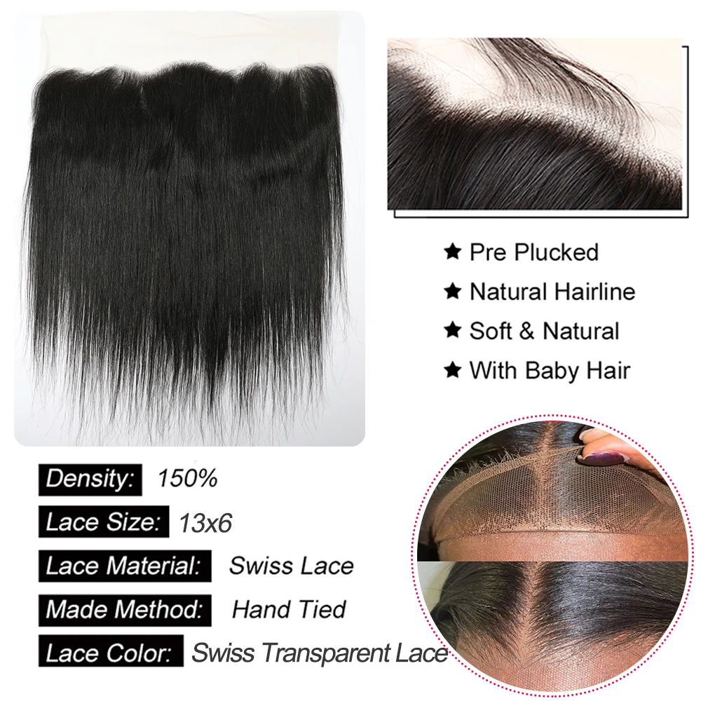Straight Lace Frontal Only 13x6 Transparent Lace Frontal Closure Human Hair Brazilian Remy Human Hair Pre Plucked With Baby
