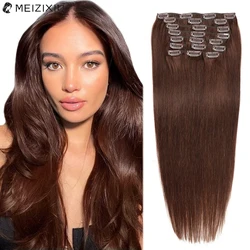 Clip In Hair Extensions For Women Double Weft Clip-On HairPiece Clip In Human Hair Extensions 100% Remy Hair Brown 16 to 24 Inch