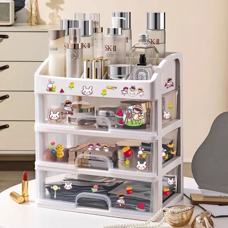 New Transparent Four Layer Three Drawer Desktop Drawer Style Cosmetic Storage Box Multi-layer Multi-functional Desktop Organizer