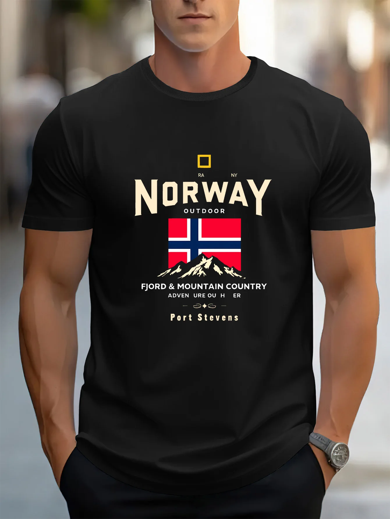 100% pure cotton men's casual loose and fashionable Norway graphic printed breathable short sleeved round neck T-shirt