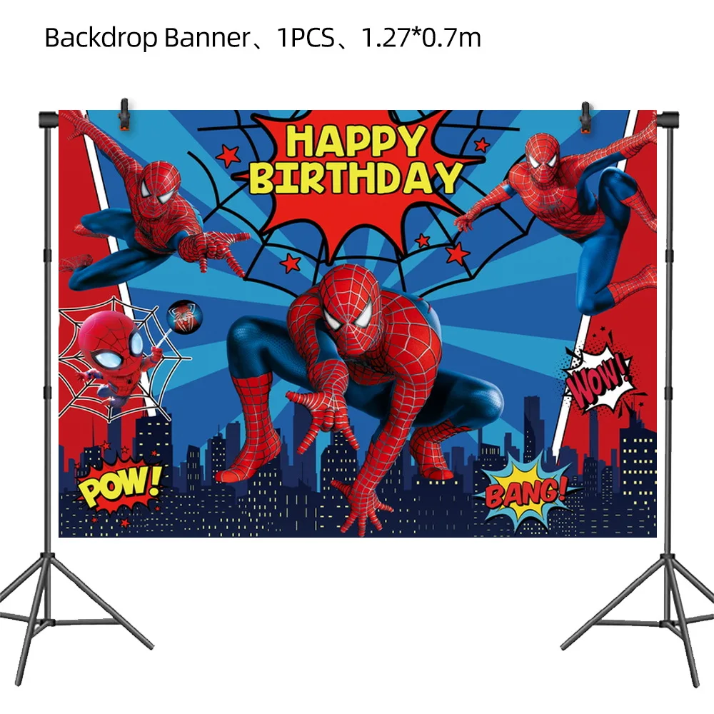 thumbnail image 1 of Decoración de cumpleaños de Spiderman Globos para niños Vajilla de Spiderman rojo Mantel Fondo Vasos de papel Platos Suministros para fiesta de bebé, 1 of 5