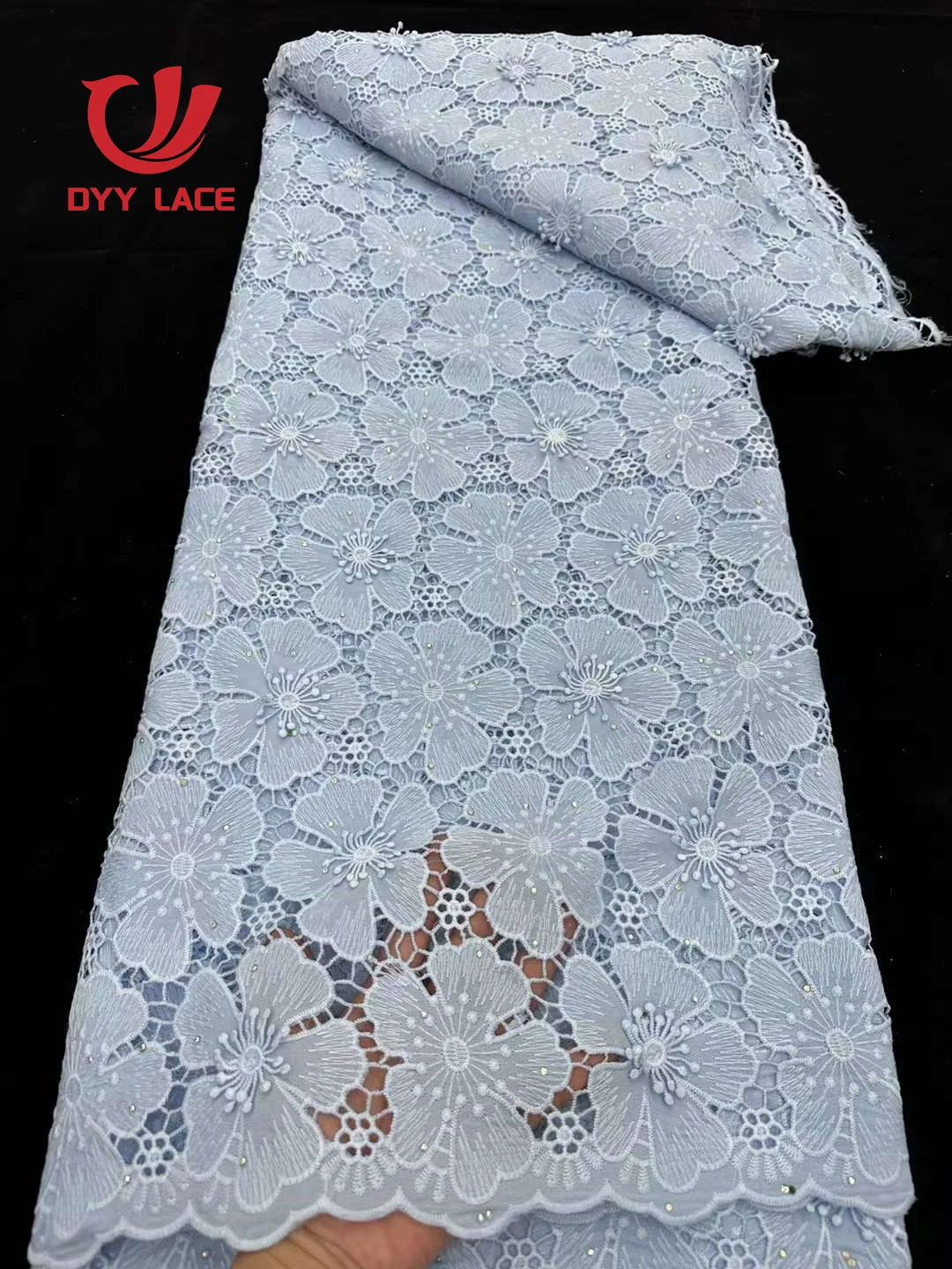 

Latest 2023 African Lace Fabric High Quality Embroidery With Stones Milk Silk Lace French Tulle Lace For Wedding Dress 5 Yards