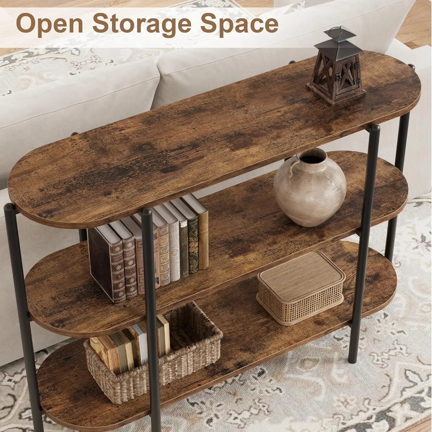 3 Tier Industrial Metal Sofa Table,Behind Couch Table, Entryway Console Table,Farmhouse Hallway Table for Entry,Living Room