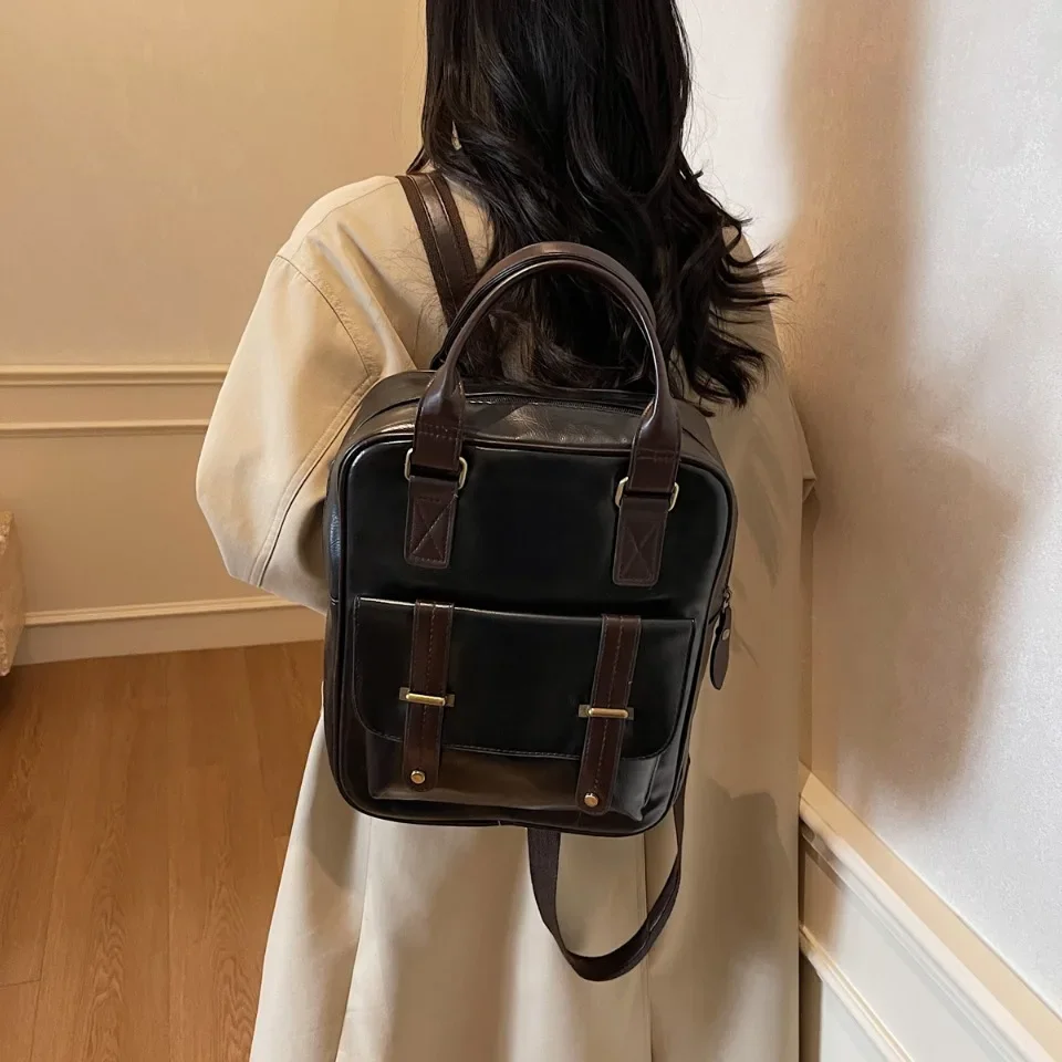 Vintage Women Backpacks High Quality Soft Leather Rucksack Student School Bag Casual Travel Knapsack Fashion Designer Back Pack 3