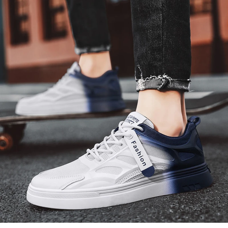 Mesh Men Casual Shoes Flat Lace-up Platform Shoes for Men Breathable Outdoor Non-slip Vulcanize Shoes White All-match Sneakers 6