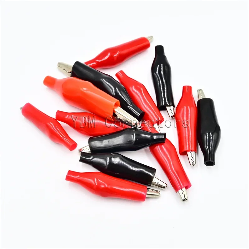 20 Pcs Crocodile type Clip 28MM Black Red Blue Black Yellow Soft Plastic Coated Testing Probe Mini Alligator Test Clips alligator clips