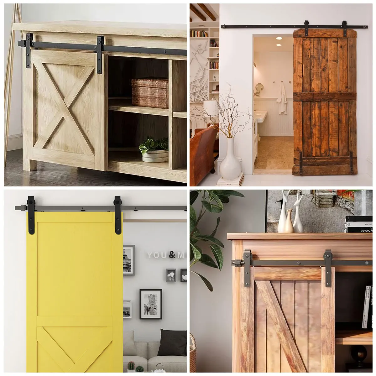 Black Carbon Steel Sliding Barn Door Hardware Kit for Cabinets