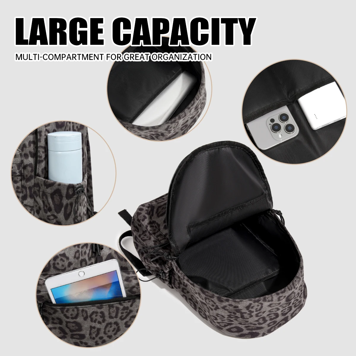 High-End Japanese Niche Backpack Leopard Print School Bag for Female College Students Large Capacity Lightweight Canvas Backpack for Middle and High School Students Commuting to Work