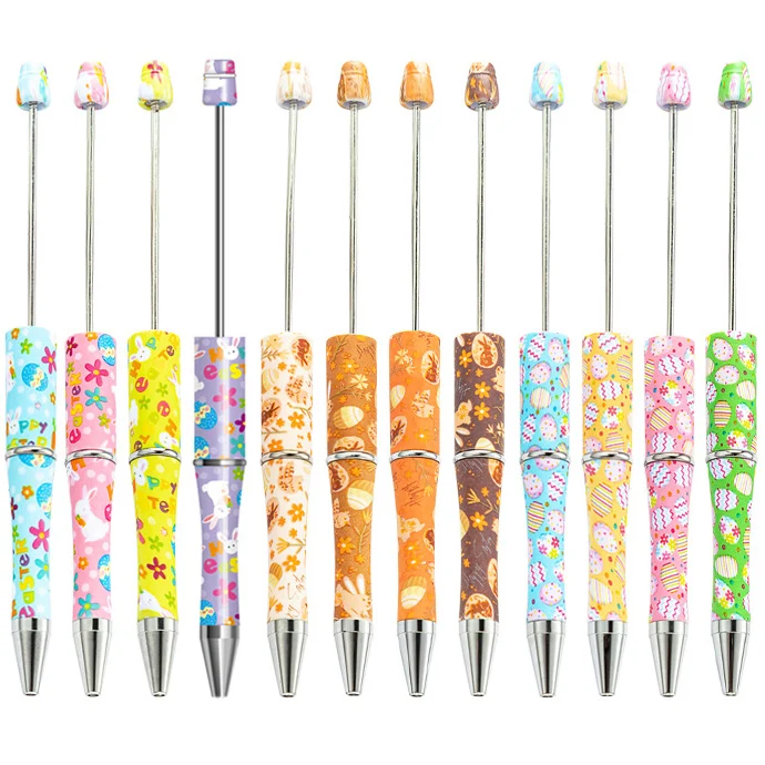 

12Pcs Easter Bunny Beaded Pen School Supplies for Kids Office Supplies Beadable Pen Plastic