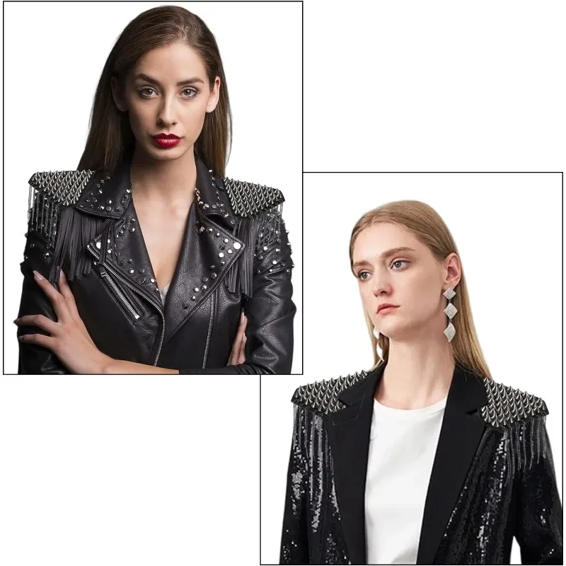 2Pcs Shoulder Epaulets Tassel Rivet Fringe Shoulder Pieces Gunmetal Triangle Badge Fashionable Tassel Epaulettes