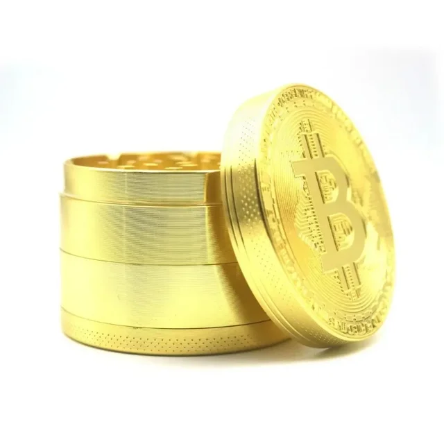 2inch Gold Bitcoin Herb Grinders 4-layers Metal Spice Pepper Mill Mortar Grass Raw Tobacco Grinder Smoking Cigarette Accessories