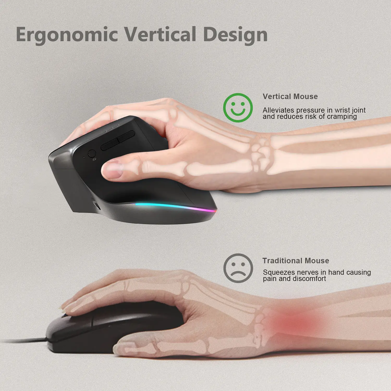 8D RGB Backlit Dual Mode Wireless Bluetooth Ergonomic Mouse Computer Mice Rechargeable Vertical Mouse Wireless for PC Tablet