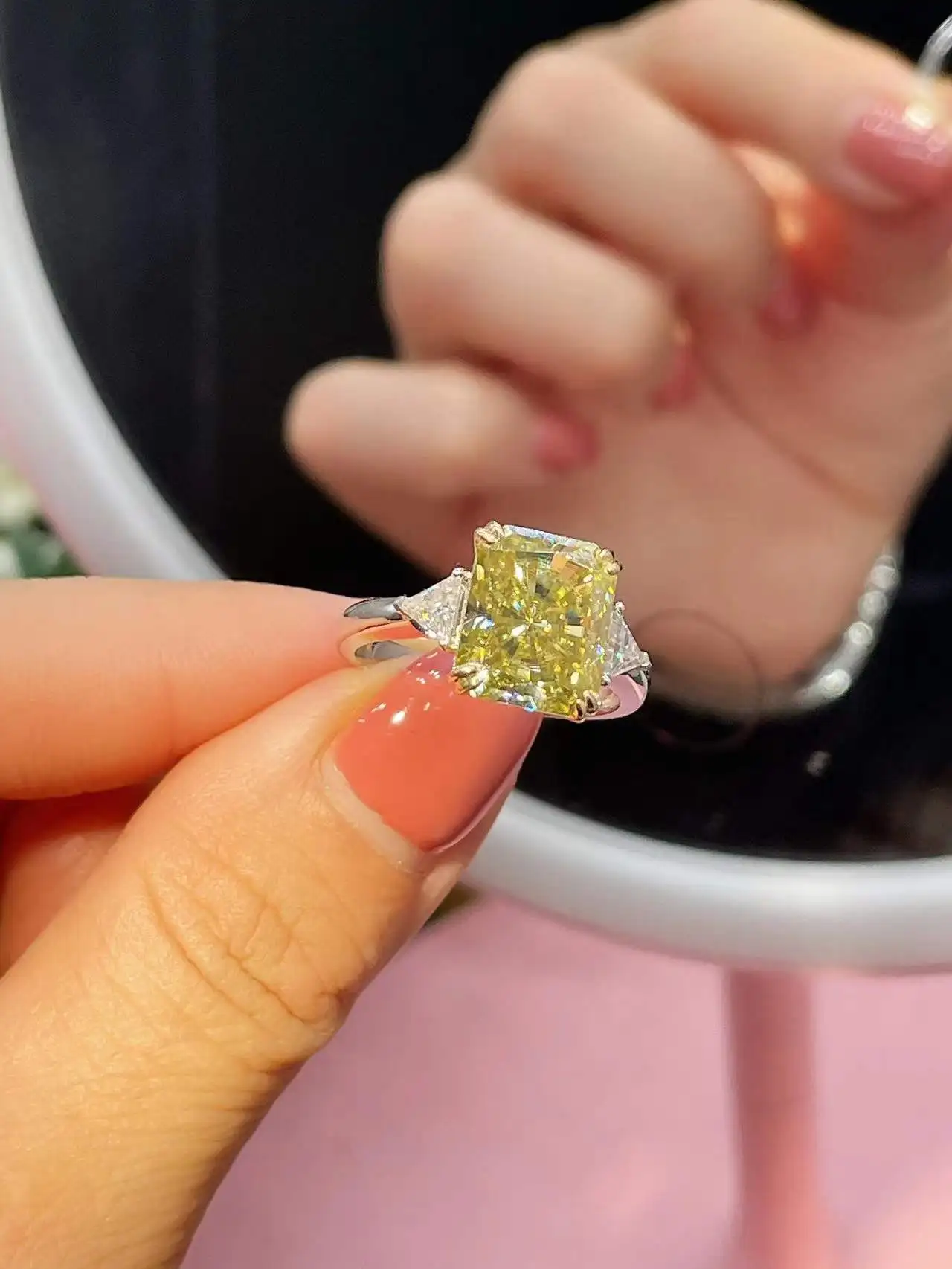 14K Gold Solid Real 5ct Radiant Cut Three-Stone Diamond Ring, Lab-Grown Diamonds (CVD/HPHT), Custom-Made Wholesale Wedding Rings 3