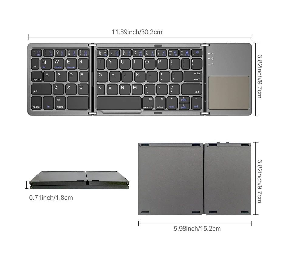 Portable Rechargeable Folding Wireless Bluetooth Keyboard,Universal Touchpad,Sui