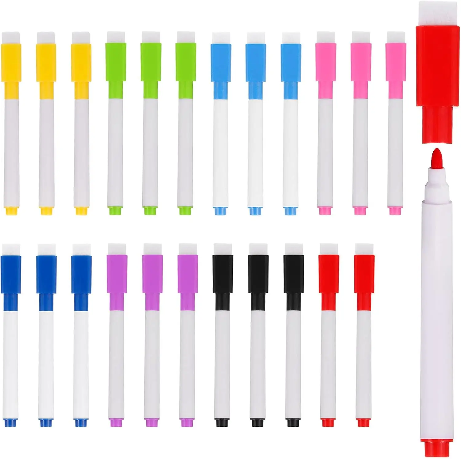 건식 지우개 마커 펜, 24개 자석형 8색 잉크, 미세한 팁, 저취, 지우개 캡 포..