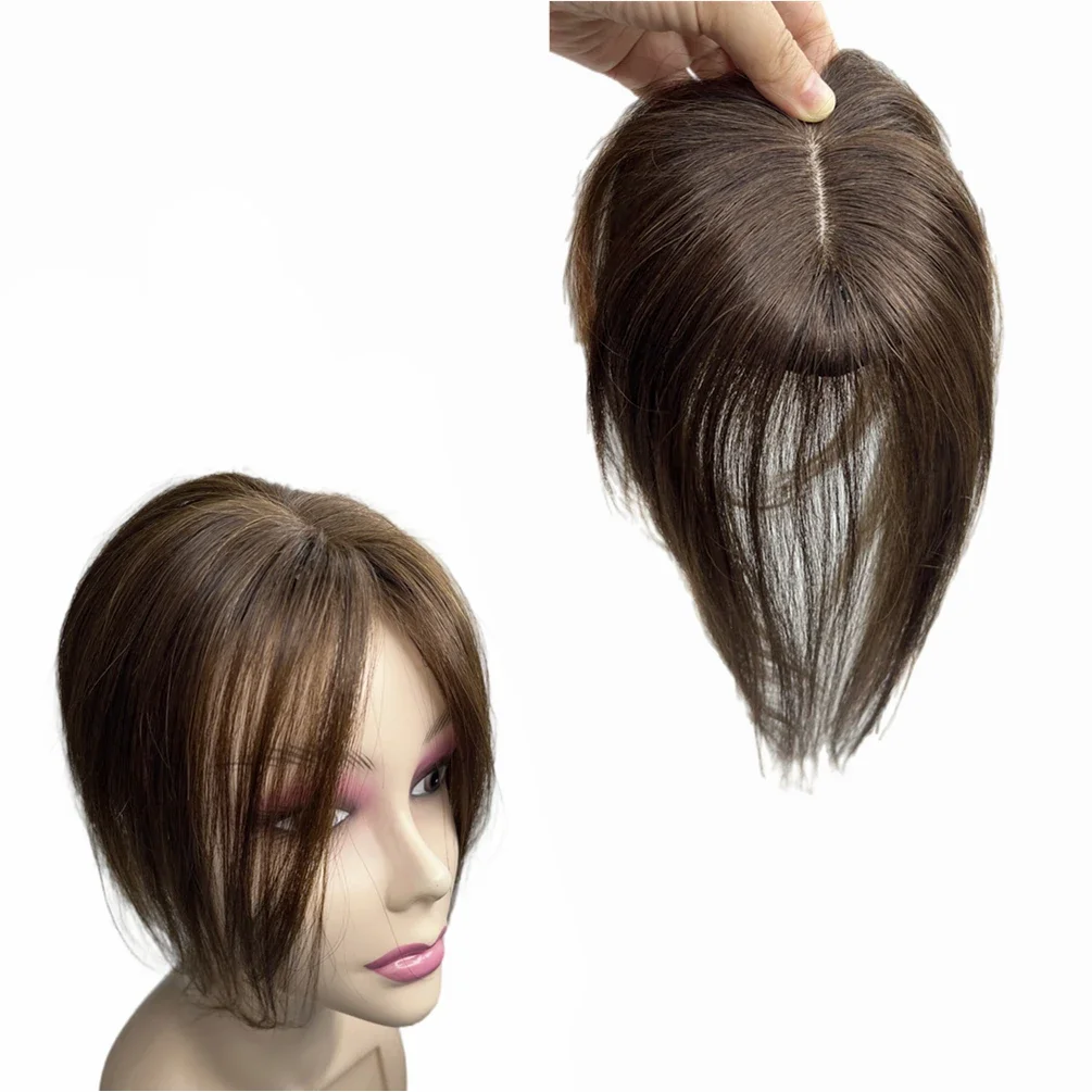 Human Hair Toppers 10inch Clips in Bangs Fringe Hairpieces Middle Part for Women