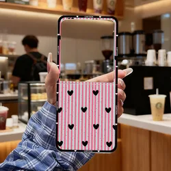 INS Korea Simple Cute Pink Love Heart Striped Clear Hard Folding Phone Case - Galaxy Z Flip5 (Style 1)