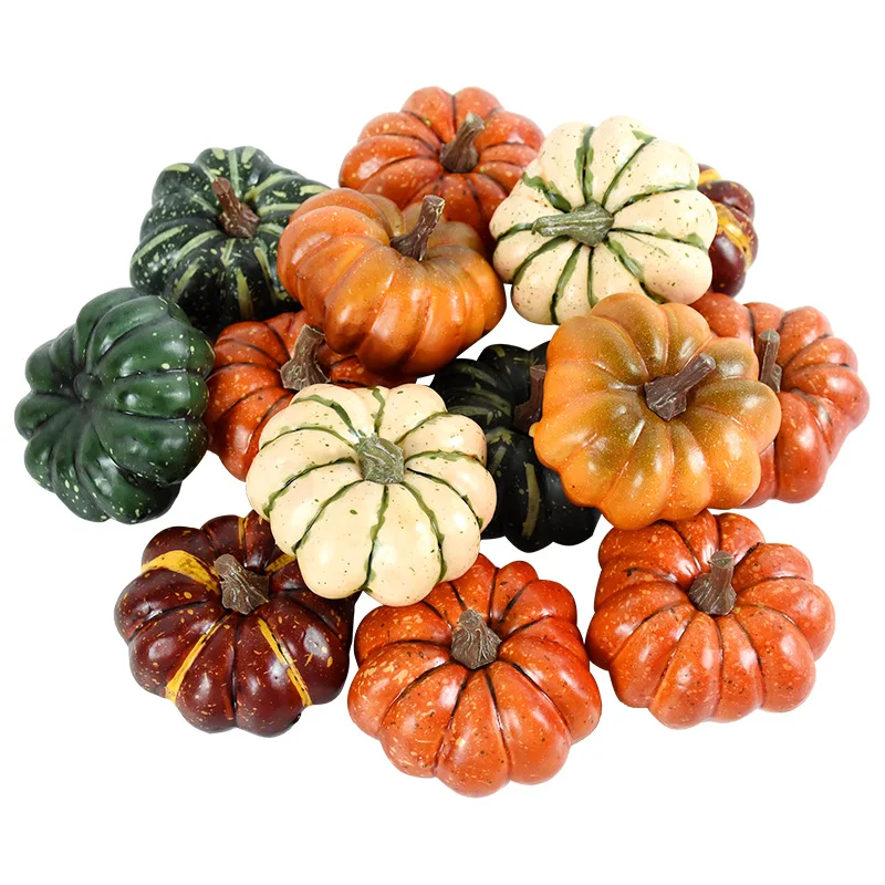 

2pcs Small Artificial Pumpkin Fall Harvest Mini Pumpkins for Home Garden Fall Harvest Decor Thanksgiving Halloween Decorations
