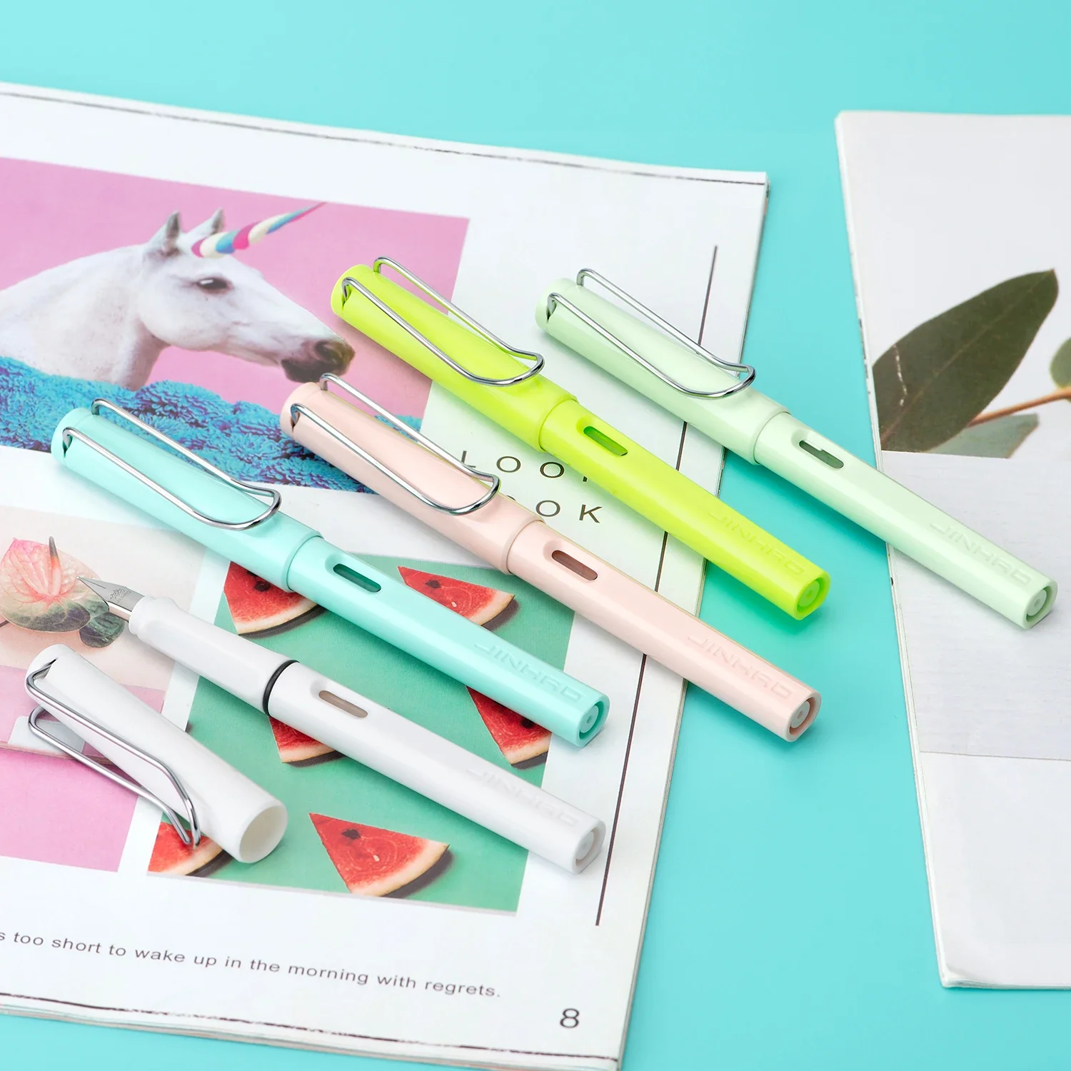 마카롱 619 송진 만년필, 다채로운 투명 EF/F 펜촉, 사무실 학생, 학교 사무실 선물 펜, 문구 용품, Jinhao 5 개