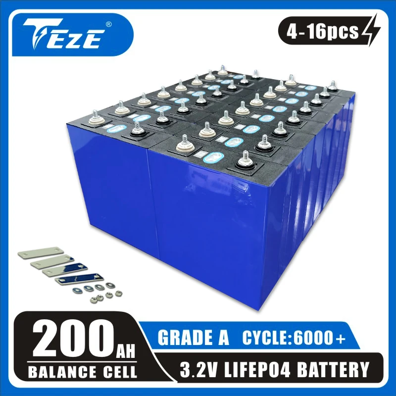 3.2V 4-16Pcs 202AH LifePO4 Battery LISHEN 200Ah Deep Cycle Rechargeable Bateria DIY 12V 24V 48V for RV EV Boat Solar Cell NO VAT