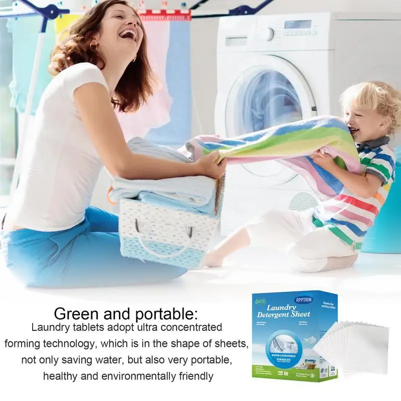 APPTRIN Laundry Detergent Sheets 120 Load,Fresh Scent Travel Laundry Sheets  Washing Sheets for Home Dorm Travel 60 Sheets