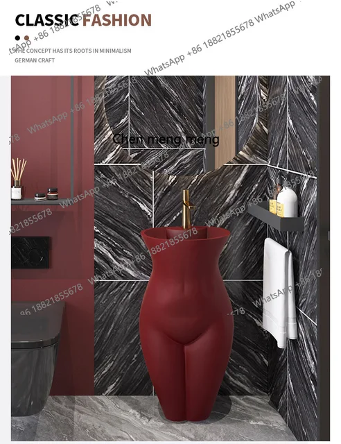 อ่างล้างหน้าทรงสูงแบบอิตาลีสีเบอร์กันดีระดับไฮเอนด์ ผสมผสานงานศิลปะและความคิดสร้างสรรค์เฉพาะตัว ตั้งแต่พื้นจรดเพดาน 5