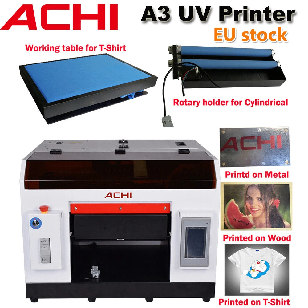 

NEW ACHI A3 UV Printer Epson 1390 Head Flated Cylindrical 3D Embossed EU/US stock