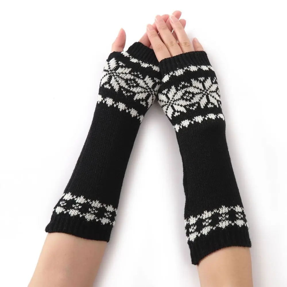 

Half Finger Long Arm Gloves Goth Snowflake Knitted Warm Wrist Sleeves Long Sleeves Arm Warmers Elbow Mittens Autumn/Winter