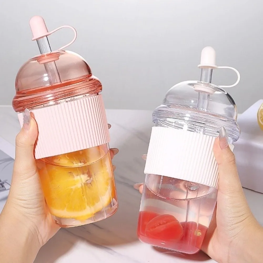 Drinkware with Lid and Straw Clear Tumbler Transparent Silicone Cover Water Bottle Korean Ins Large Capacity Suction Cup