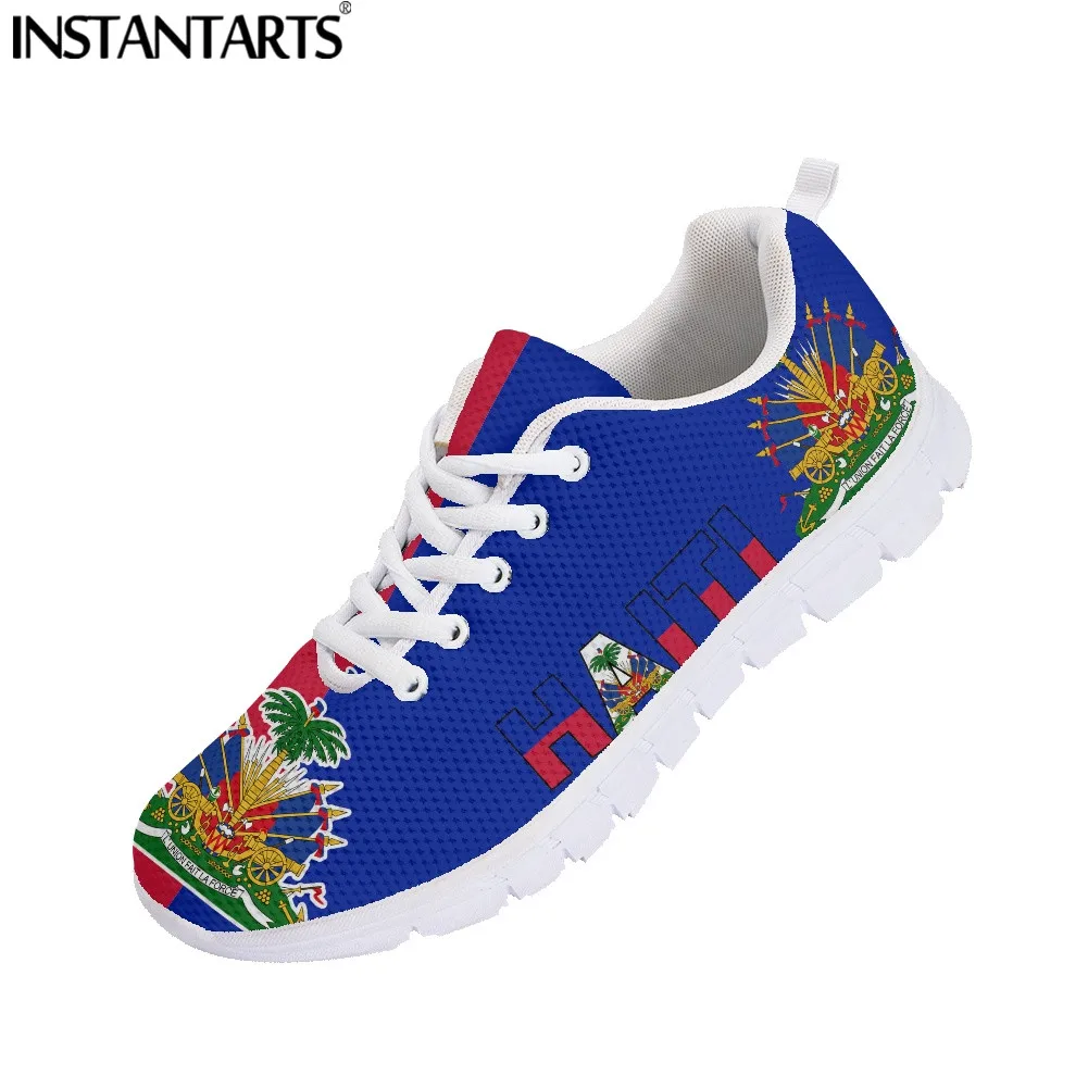 INSTANTARTS Haiti Flag 3D Print Women Mesh Sneaker Light Comfortable Femme Flat Shoe Breathable Girls Walking Footwear Lace up