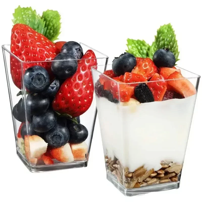 30Pcs Disposable Plastic Mousse Cup Ladder Shaped Pudding Dessert