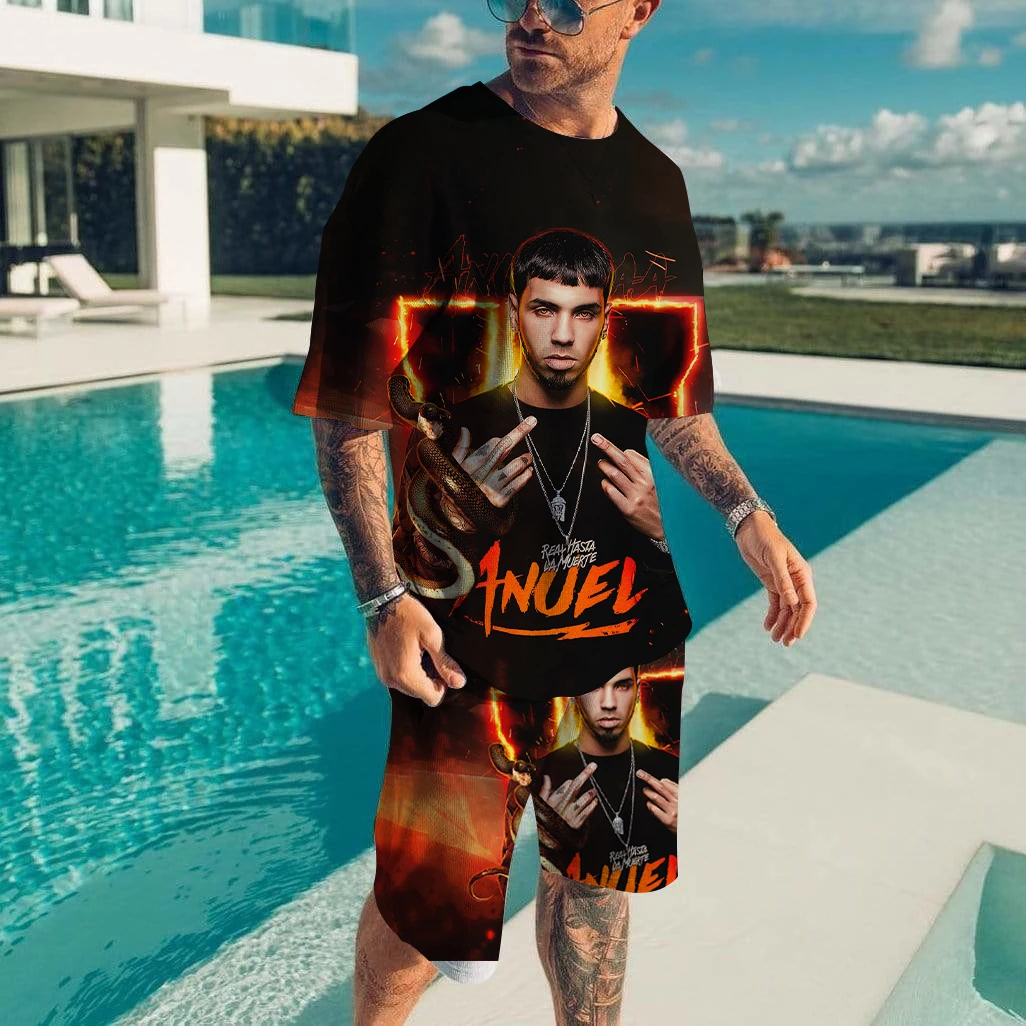 Mens 3D Print Fashion Tracksuit T Shirts Shorts Sportswear