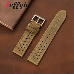 Men's Calfskin Leather Watch Band - Perforated Breathable Design, Comfortable Replacement Strap - 20mm (Brown)